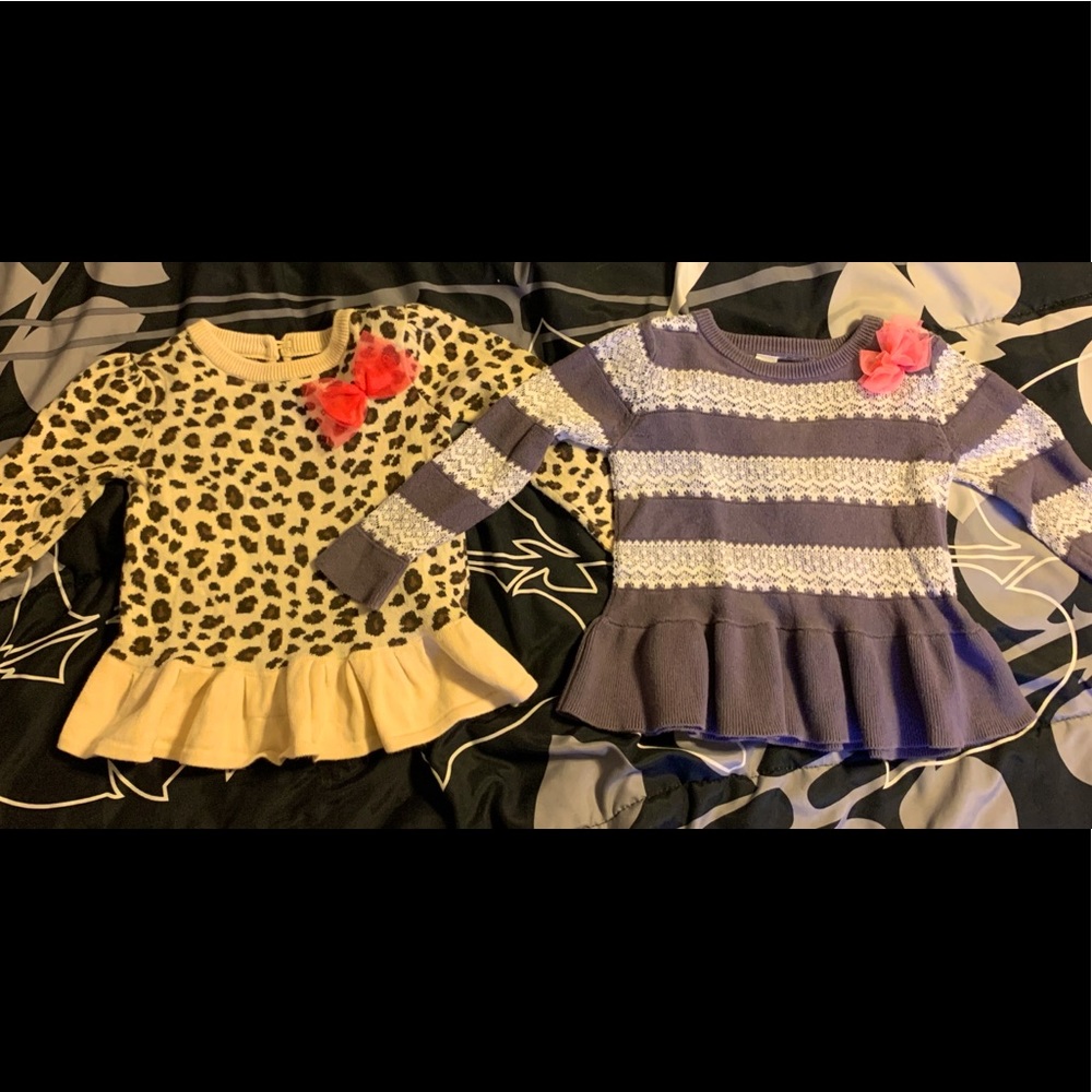 TWO Girls 18M Sweater Tops Peplum Leopard Lace Bow